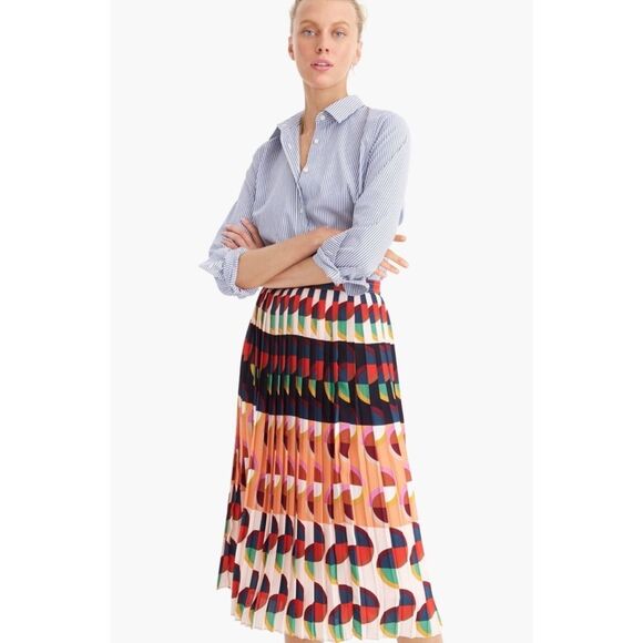 NWOT J Crew 365 Pleated midi skirt in art deco print, Sz 00, $295 - Picture 1 of 9